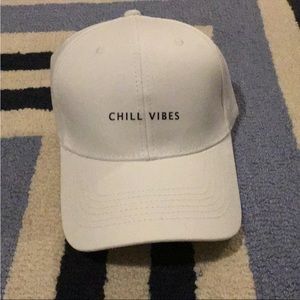 White “chill vibes” hat